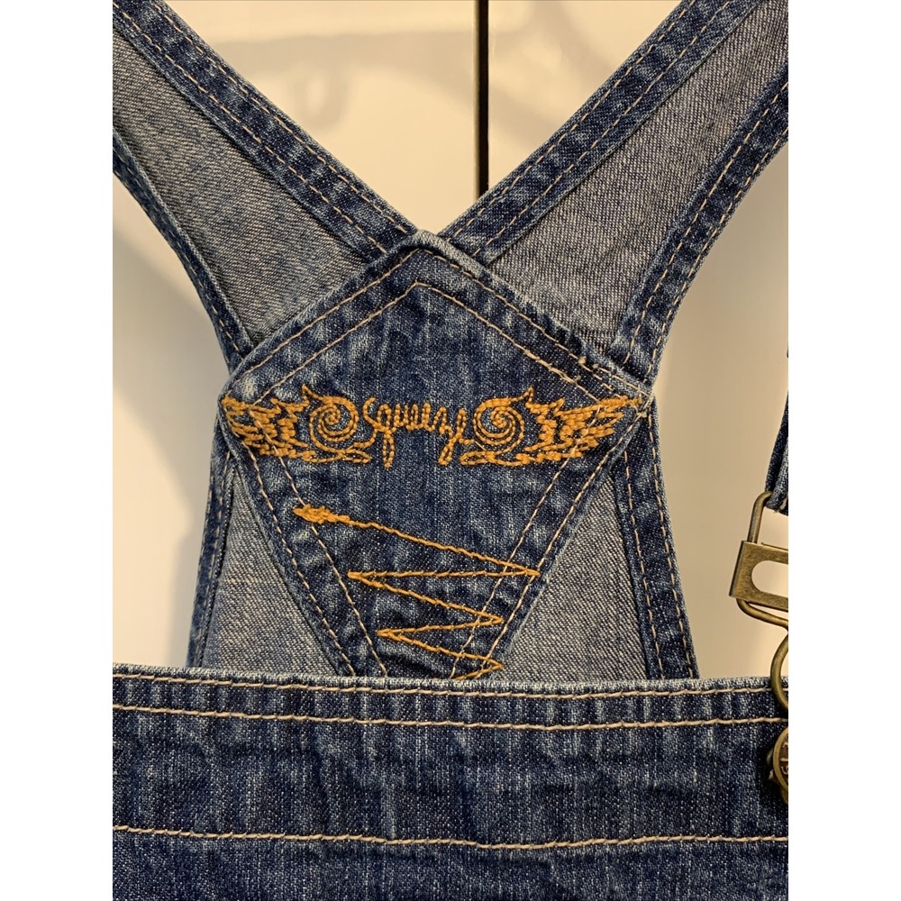 VTG Squeeze Kids Blue Denim Jean Overalls Girls LARGE 12/14 ~ RHINESTONES - Picture 5 of 9
